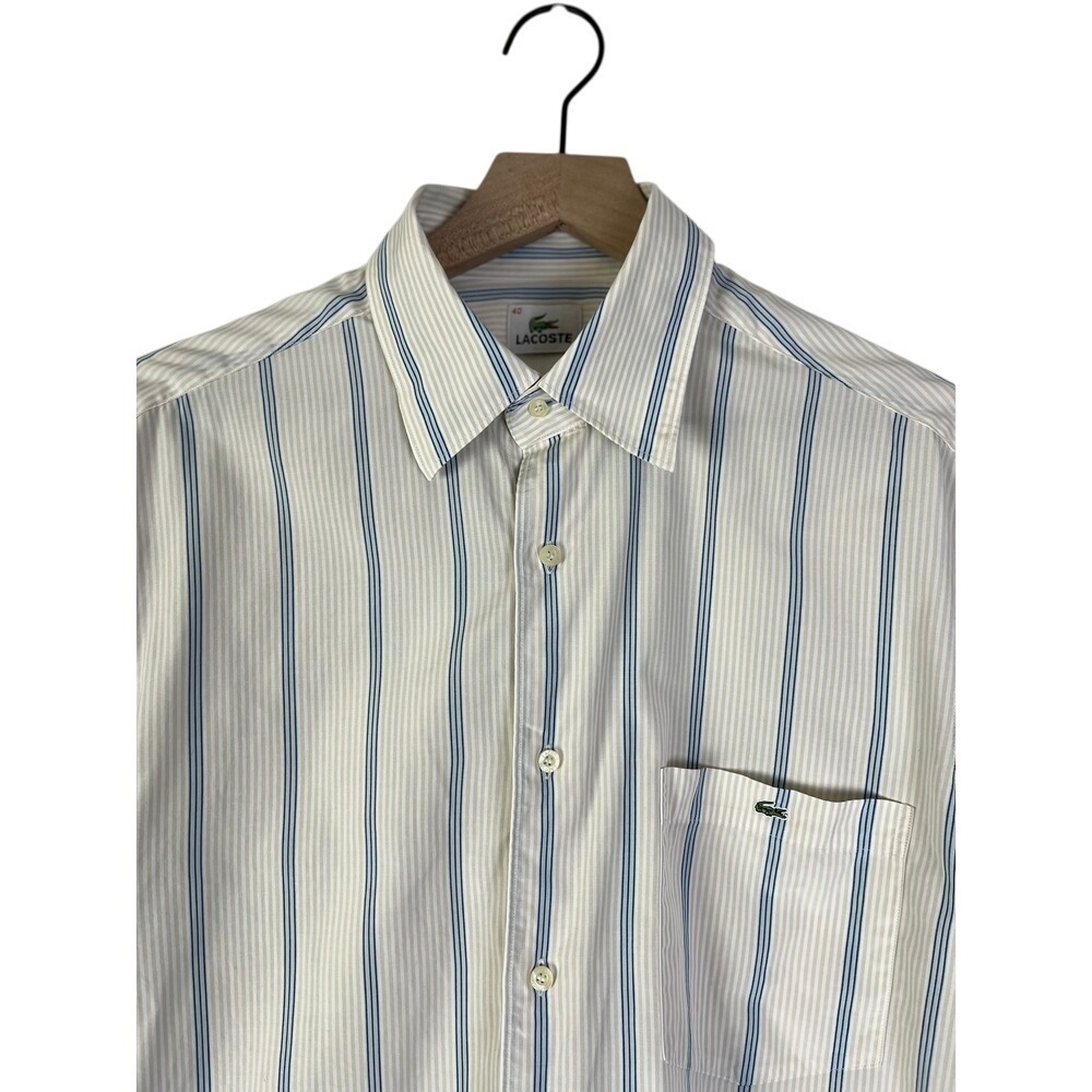 Lacoste Vintage Striped Dress Shirt Yellow Preppy Long Sleeve Button Cotton 40 - Picture 2 of 5
